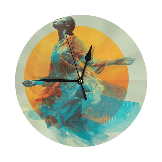 25cm Silent Modern Wall Clock|Aura Dancer Abstract Art Print|Elegant Woman in Flowing Dress