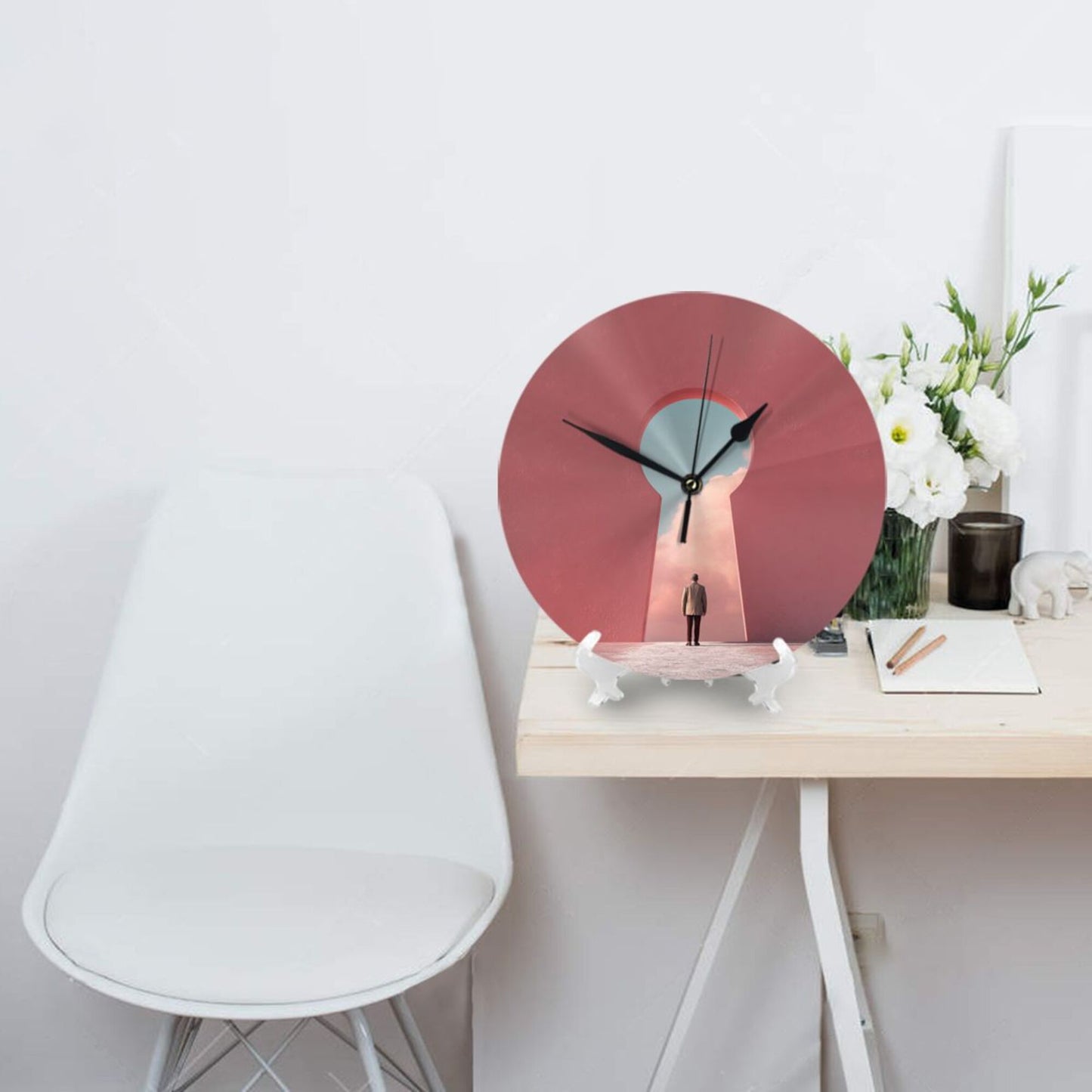 25cm Silent Wall Clock|Keyhole of Discovery|Minimal Surreal Art Clock