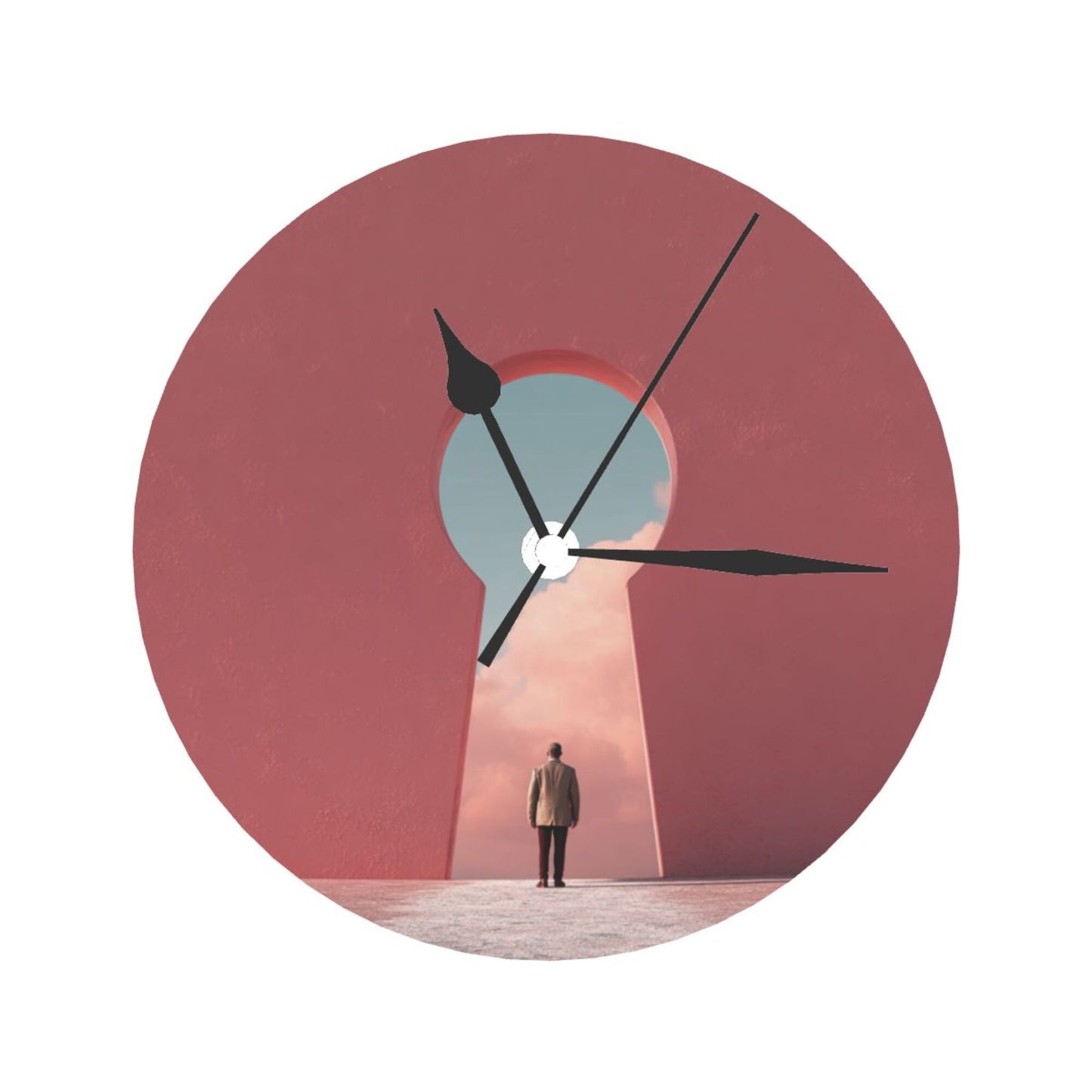 25cm Silent Wall Clock|Keyhole of Discovery|Minimal Surreal Art Clock