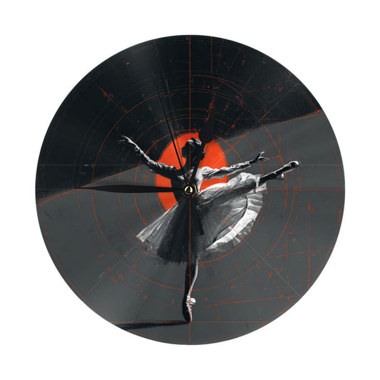 25cm Ballet-In-Time Art Clock|Geometric Modern Dancer Design|Silent Wall Clock with Red Accent