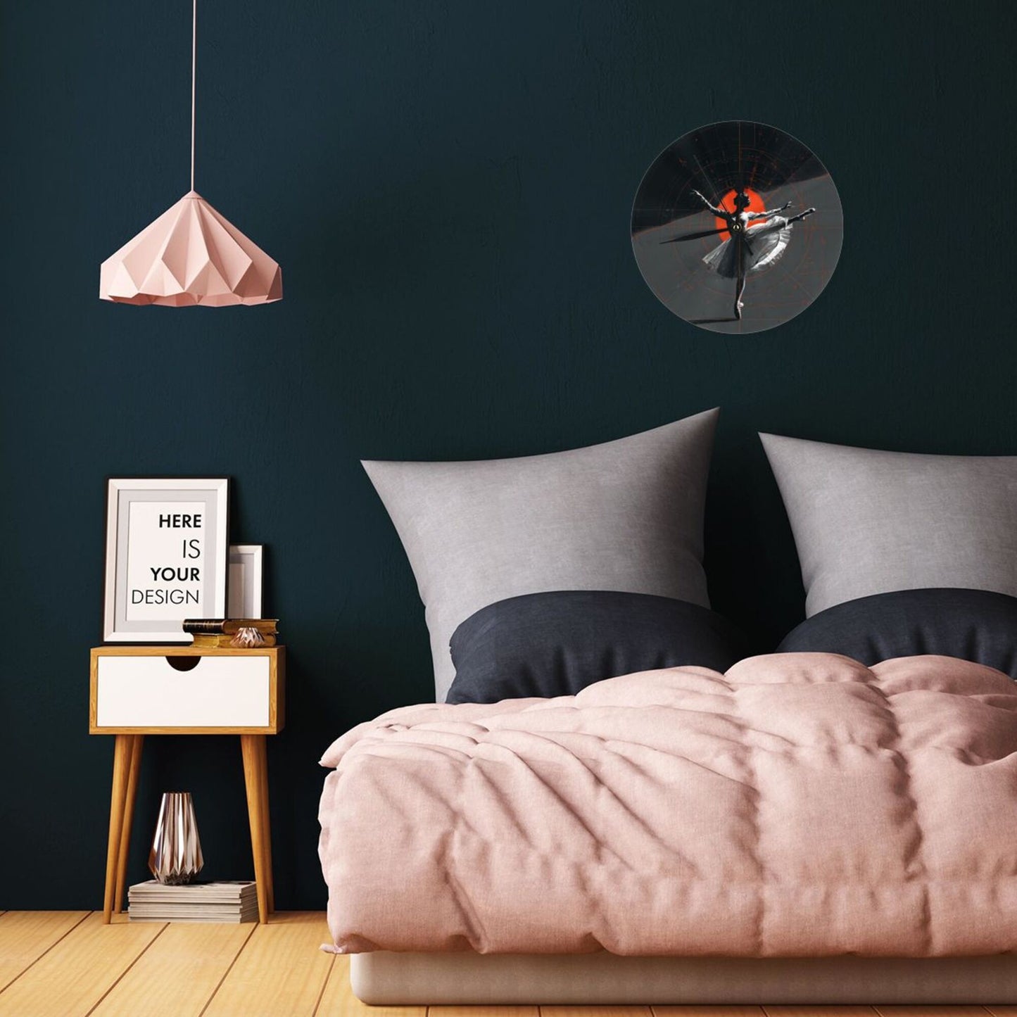 25cm Ballet-In-Time Art Clock|Geometric Modern Dancer Design|Silent Wall Clock with Red Accent