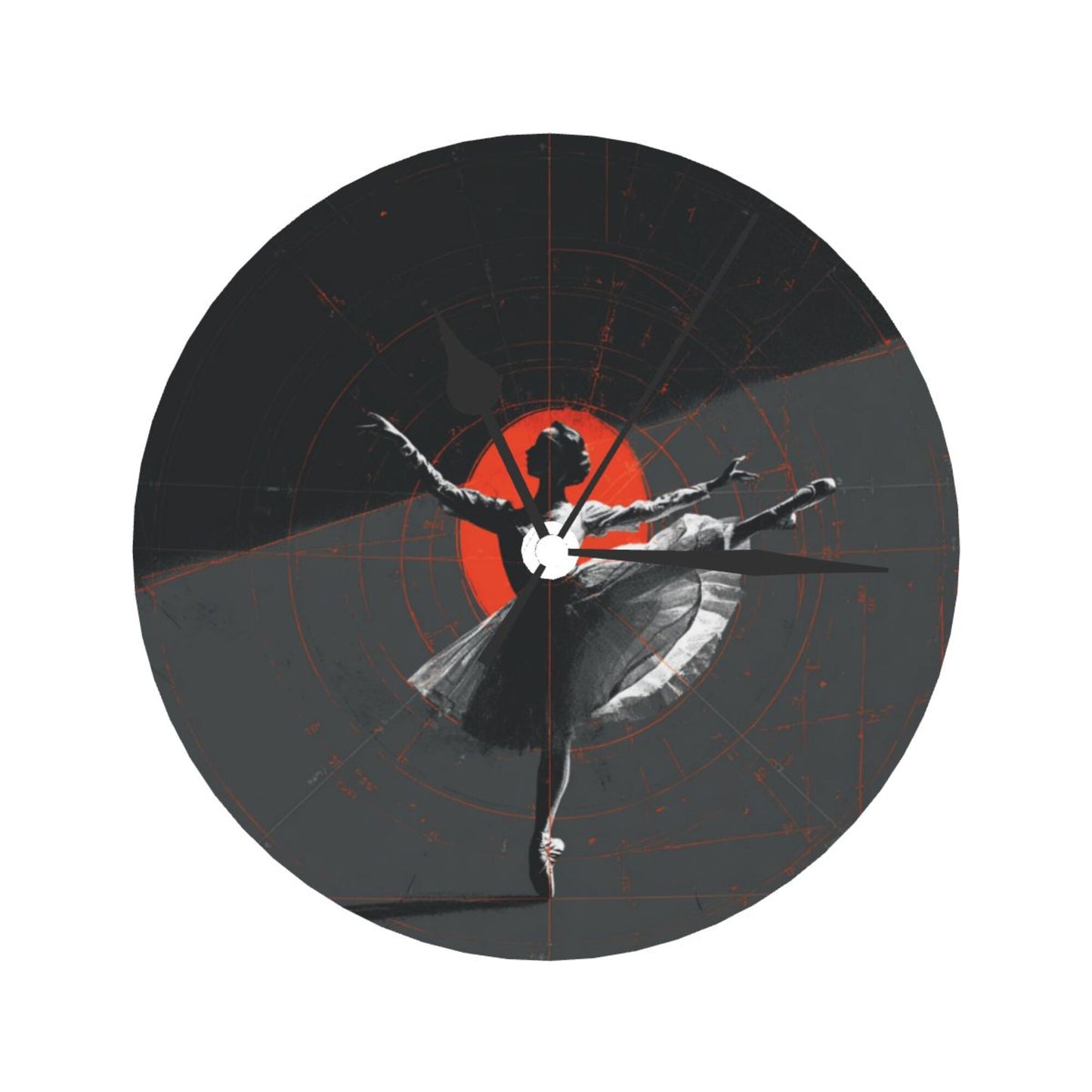 25cm Ballet-In-Time Art Clock|Geometric Modern Dancer Design|Silent Wall Clock with Red Accent