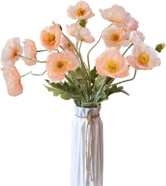 23-Inch Realistic Artificial Poppy Flower Stem｜Bendable Flexible Faux Silk Bloom with Detailed Leaves｜Single Stem for Home Decor, Wedding, DIY Crafts, and Photo Props