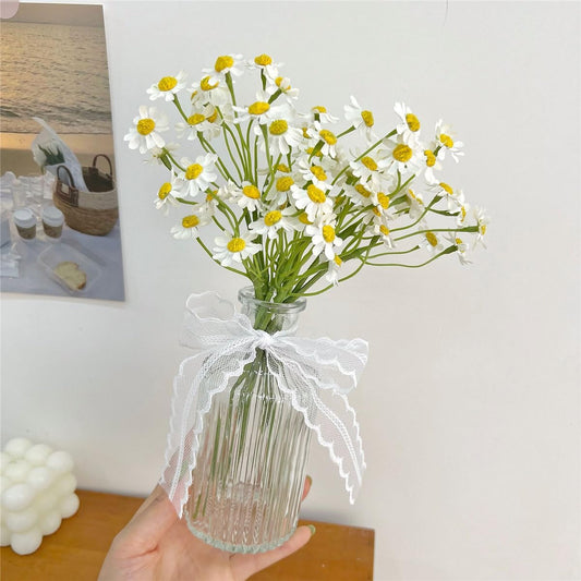 6-Stem Mini Artificial Daisy Bouquet｜10-Inch Small Faux Flowers for Vase Decoration｜Flexible Plastic Floral Stems for Desktop, Home, Party, DIY Arrangements