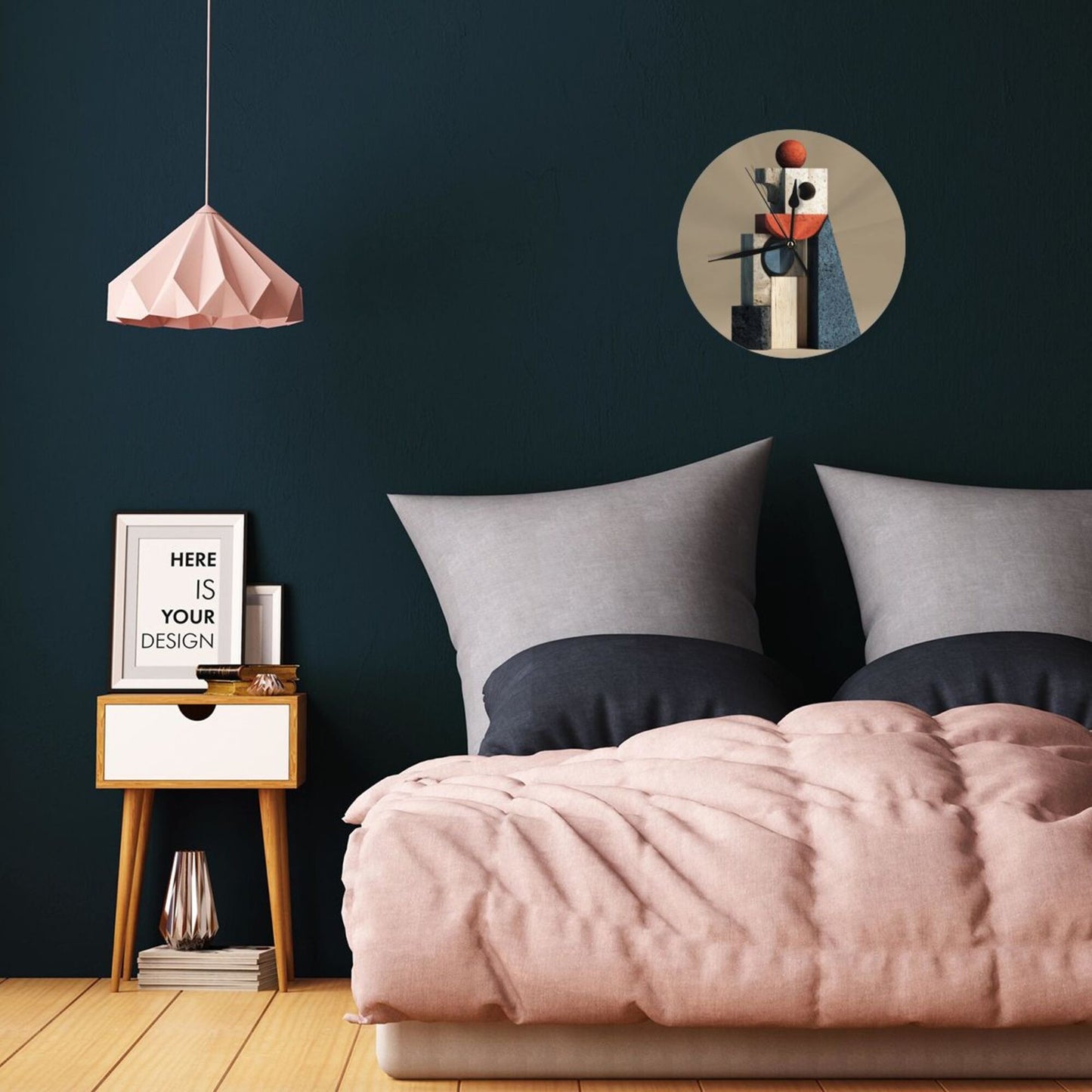 25cm Modern Abstract Geometric Wall Clock｜Silent Round Decorative Clock for Contemporary Interiors