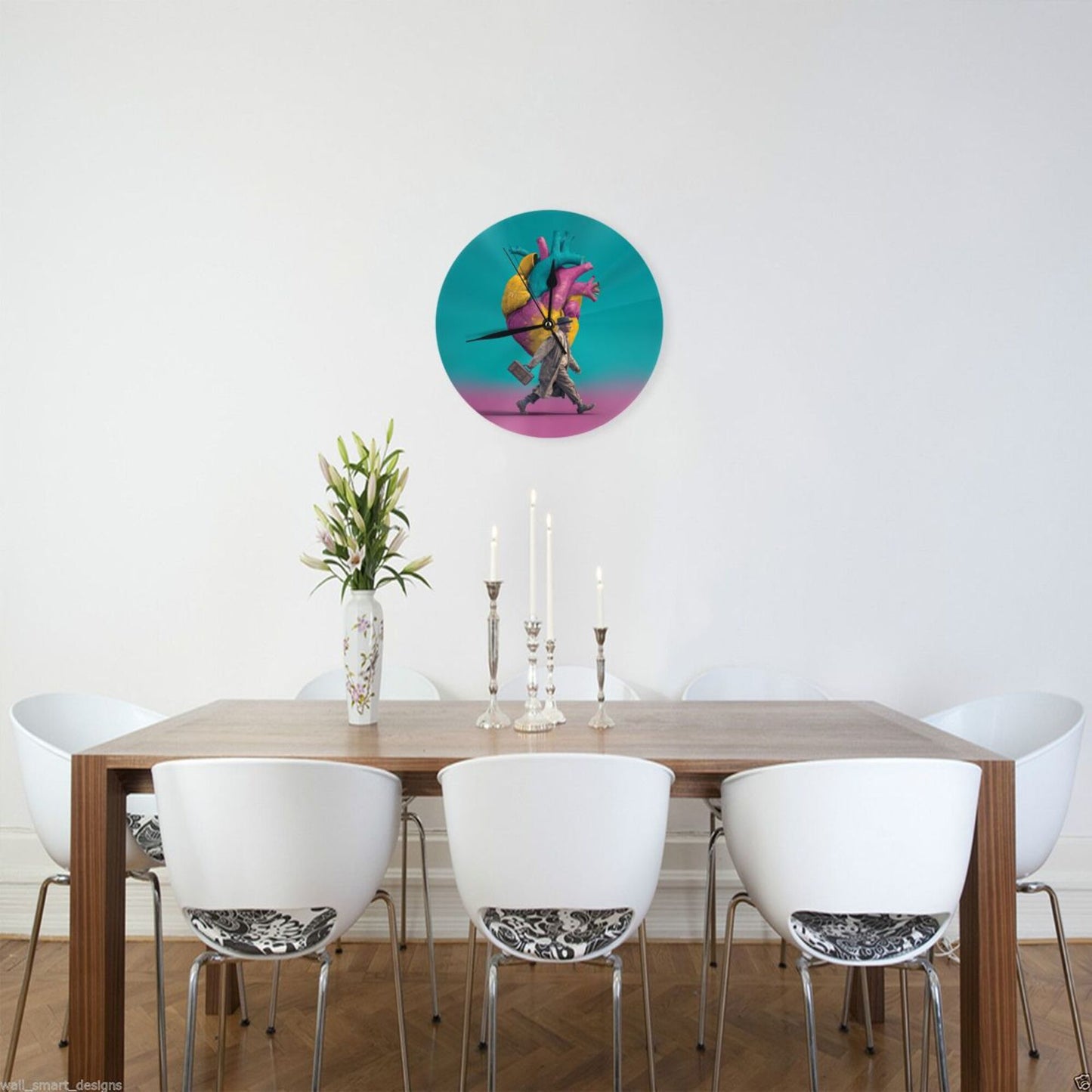 25cm Artistic Wall Clock – Vibrant Heart & Walking Man Design | Silent Round Creative Timepiece
