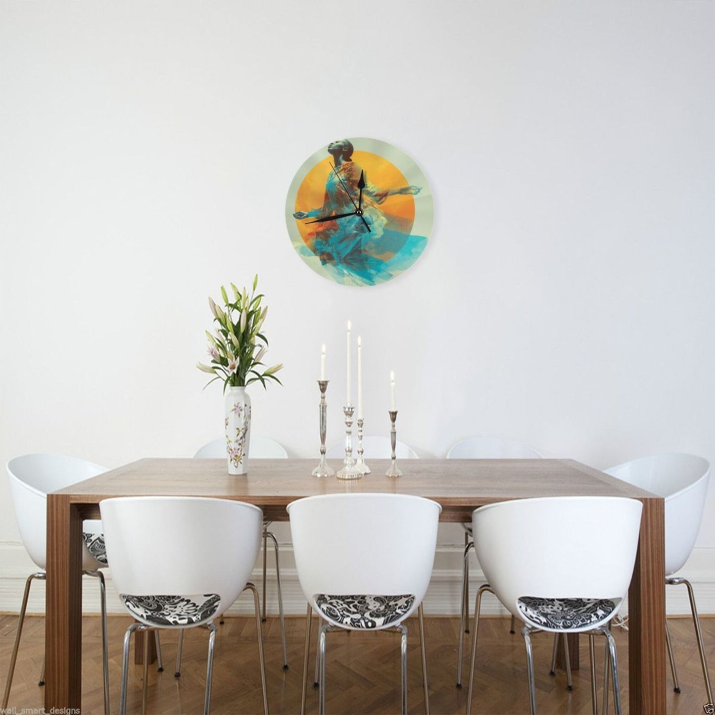 25cm Silent Modern Wall Clock｜Aura Dancer Abstract Art Print｜Elegant Woman in Flowing Dress