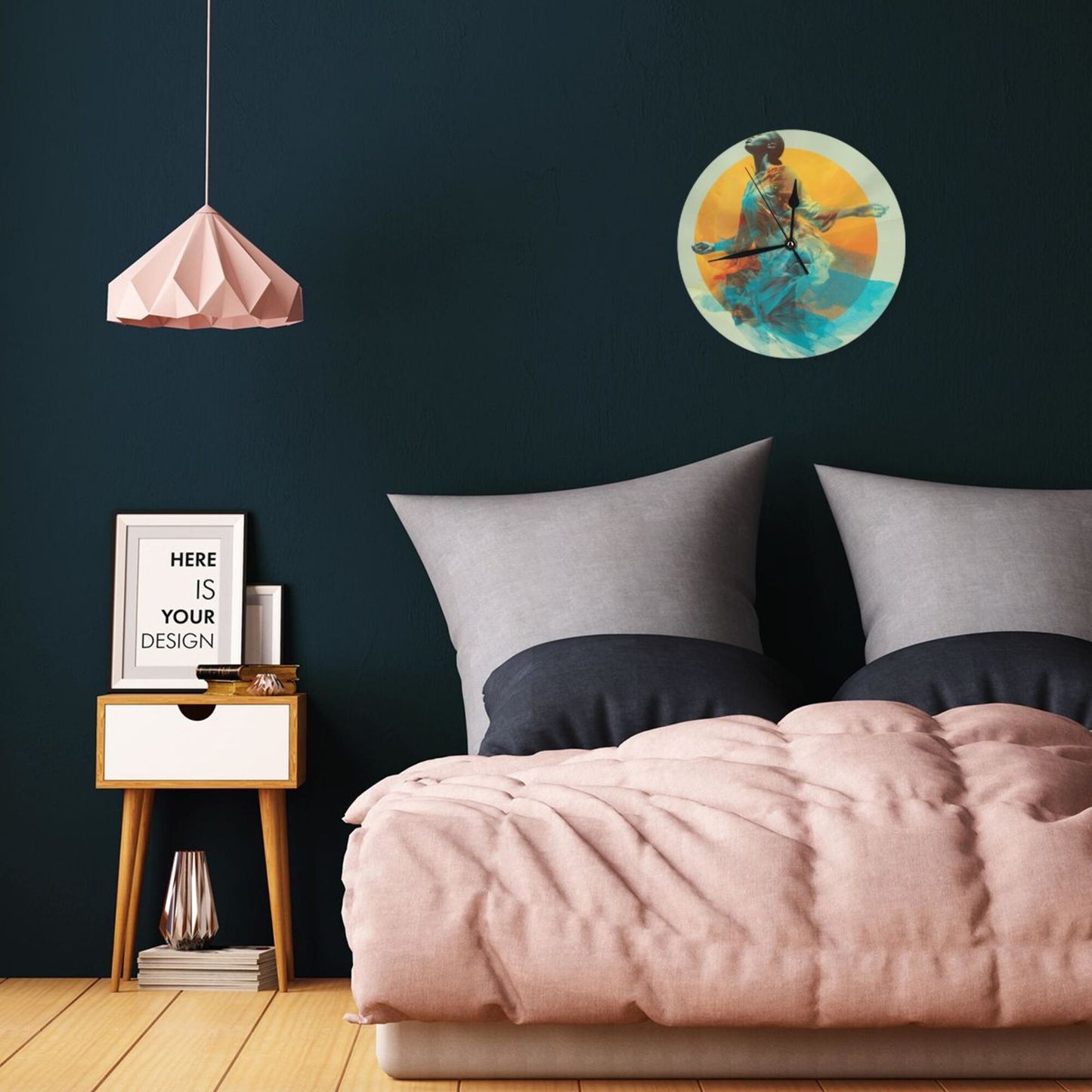 25cm Silent Modern Wall Clock｜Aura Dancer Abstract Art Print｜Elegant Woman in Flowing Dress