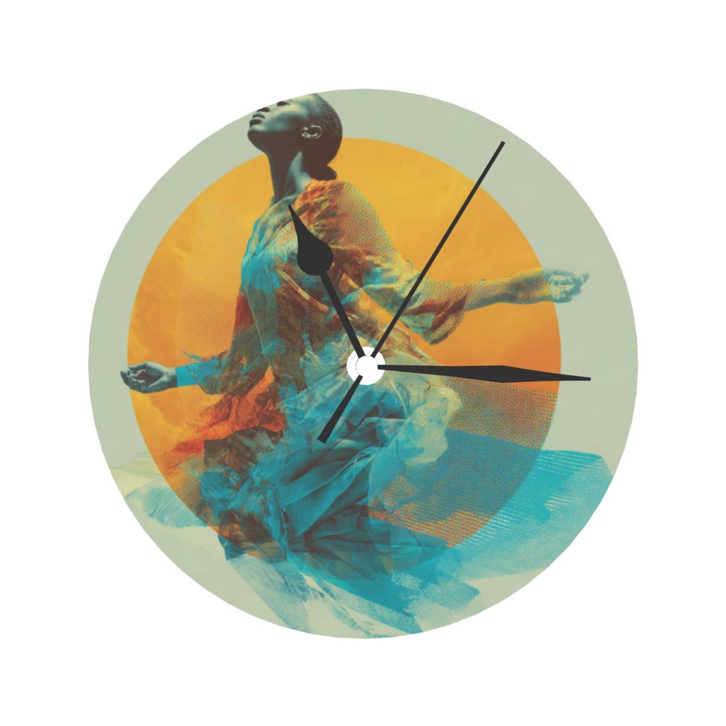25cm Silent Modern Wall Clock｜Aura Dancer Abstract Art Print｜Elegant Woman in Flowing Dress
