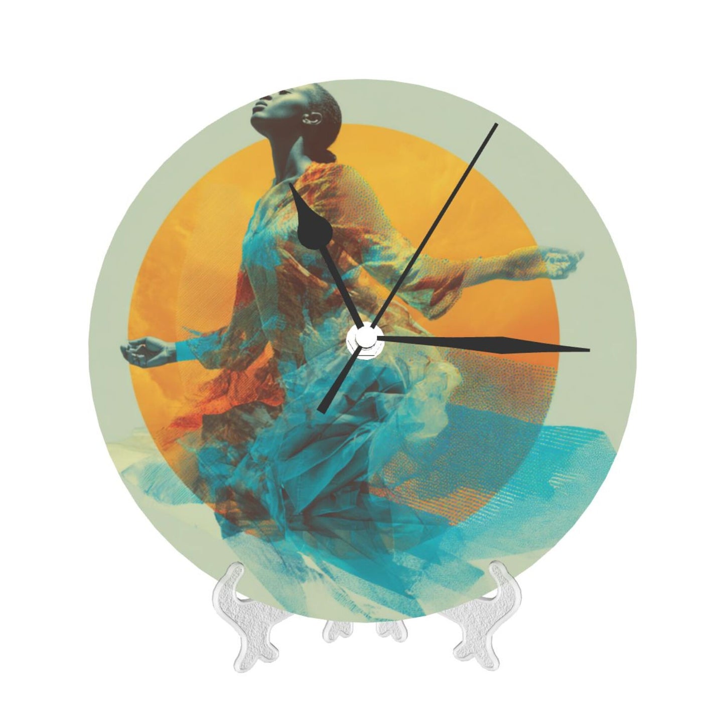25cm Silent Modern Wall Clock｜Aura Dancer Abstract Art Print｜Elegant Woman in Flowing Dress