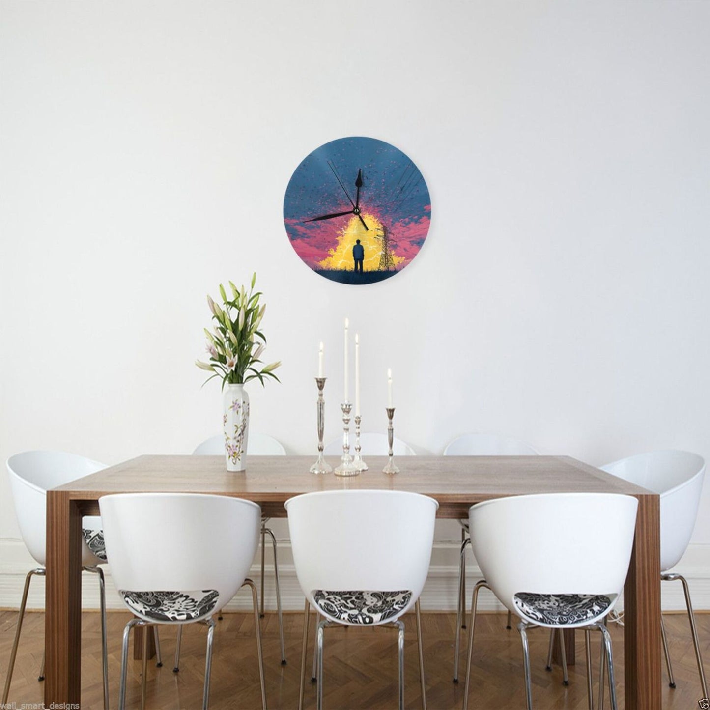 25cm Silent Wall Clock｜Electric Field & Thinking Figure｜Modern Abstract Illustration