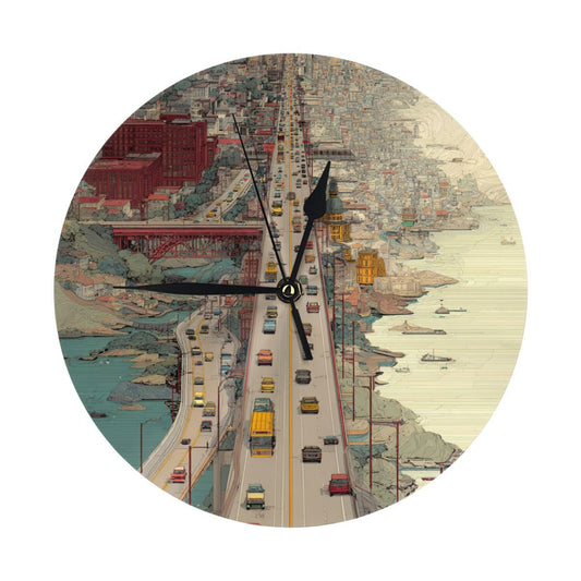25cm Urban Traffic Theme Wall Clock｜City Rhythm Artistic Timepiece｜Silent Decor Clock
