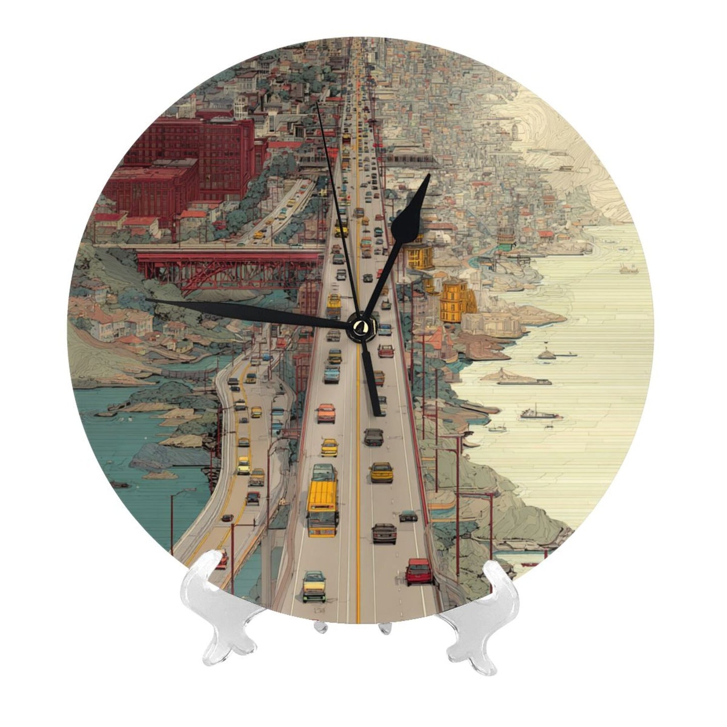 25cm Urban Traffic Theme Wall Clock｜City Rhythm Artistic Timepiece｜Silent Decor Clock