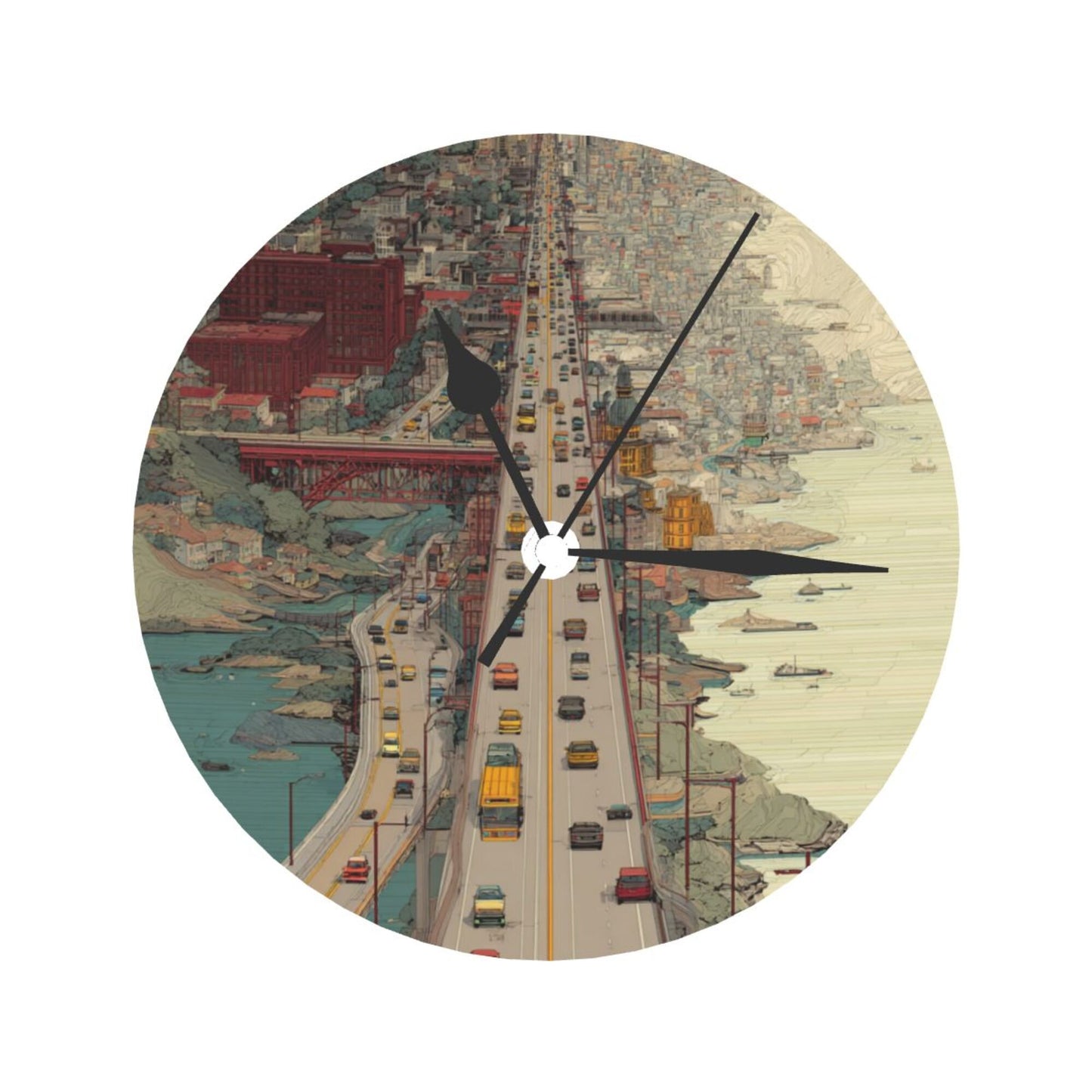 25cm Urban Traffic Theme Wall Clock｜City Rhythm Artistic Timepiece｜Silent Decor Clock