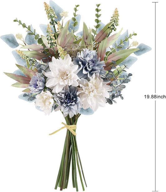 19.88-Inch Artificial Handheld Floral Bouquet｜Nordic Blue & White Faux Silk Flower Arrangement with Greenery｜For Wedding, Table Centerpiece, Vase Display, or Gift Decoration