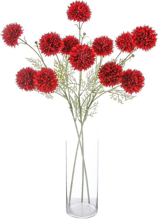 31.1-Inch Red Artificial Chrysanthemum Stems (3pcs)｜Removable Branches & Bendable Wire Stem｜Realistic Silk Flowers for Vase Display, Holiday Décor, Wedding Arrangements