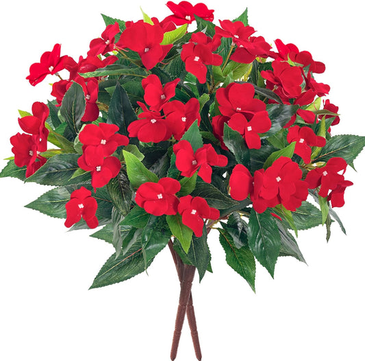 2-Piece Set Artificial Red Flower Bouquets – 18 Blossoms & 7 Branches Per Bundle – 15.7” Tall with Realistic Silk Flowers and Lush Green Foliage for Home, Wedding, or Holiday Decor