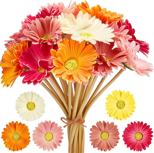 Realistic Flexible Latex Daisy Bouquet｜15-Inch Bendable Artificial Flowers in Multicolor｜Lifelike Faux Daisies for Home Decor, Wedding Arrangements, DIY Floral Crafts and Party Decoration